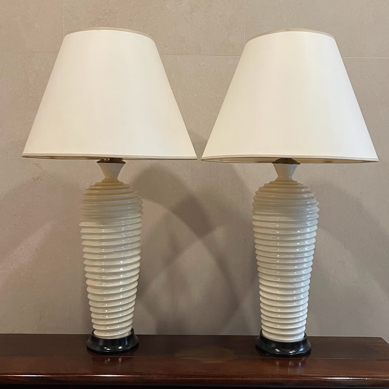 1970s Ceramic Wave Table Lamp Pair