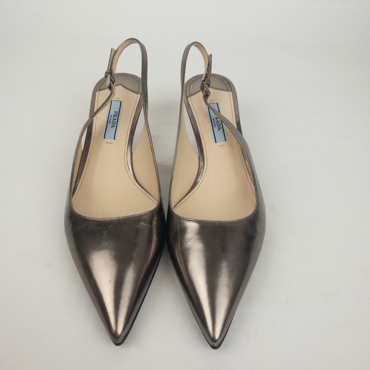 Prada Metallic Kitten Heels