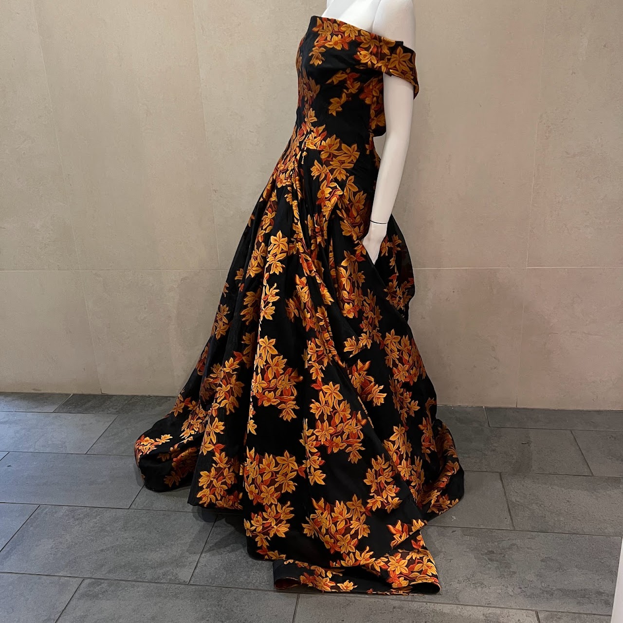 Zac Posen Floral Strapless Gown