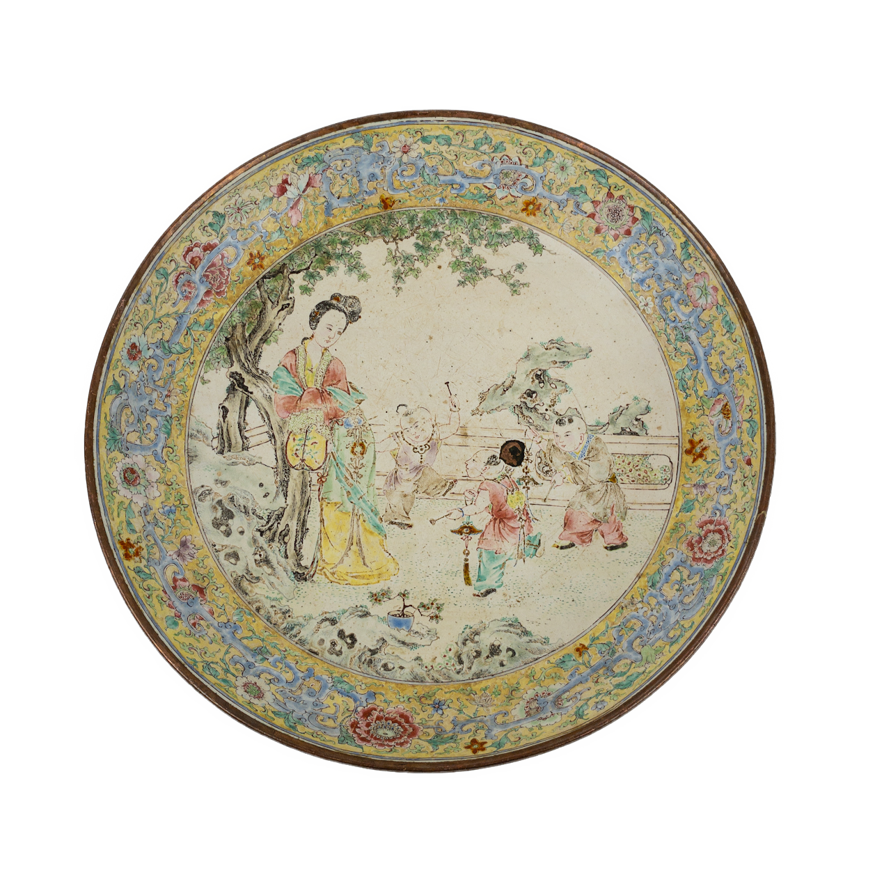 Chinese Enamel on Copper Shallow Bowl