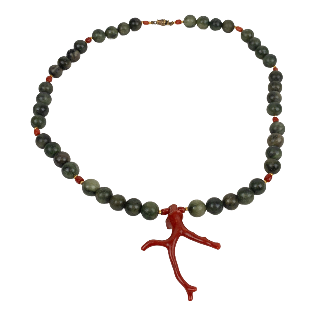 B. Altman Jade & Coral Beaded Necklace