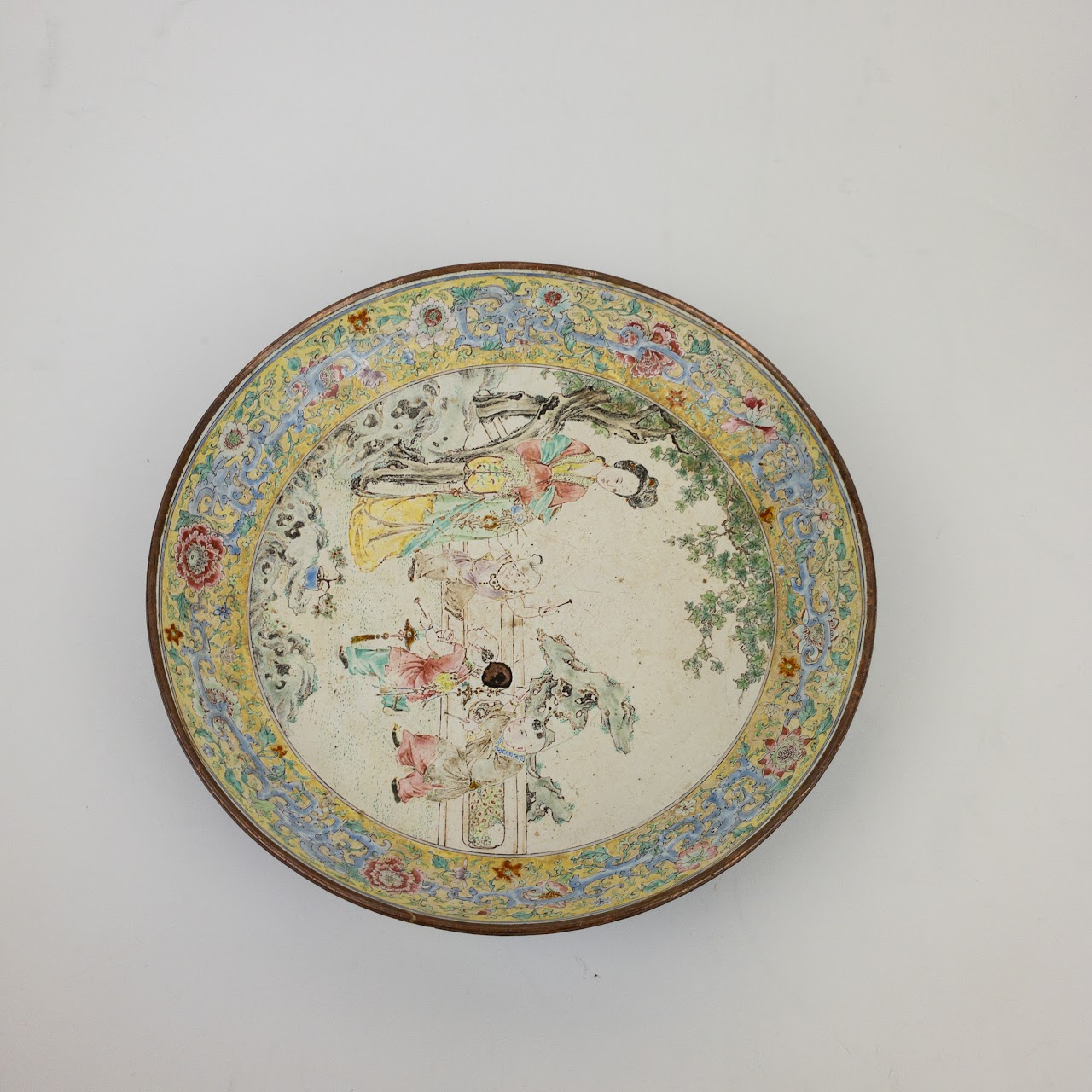 Chinese Enamel on Copper Shallow Bowl