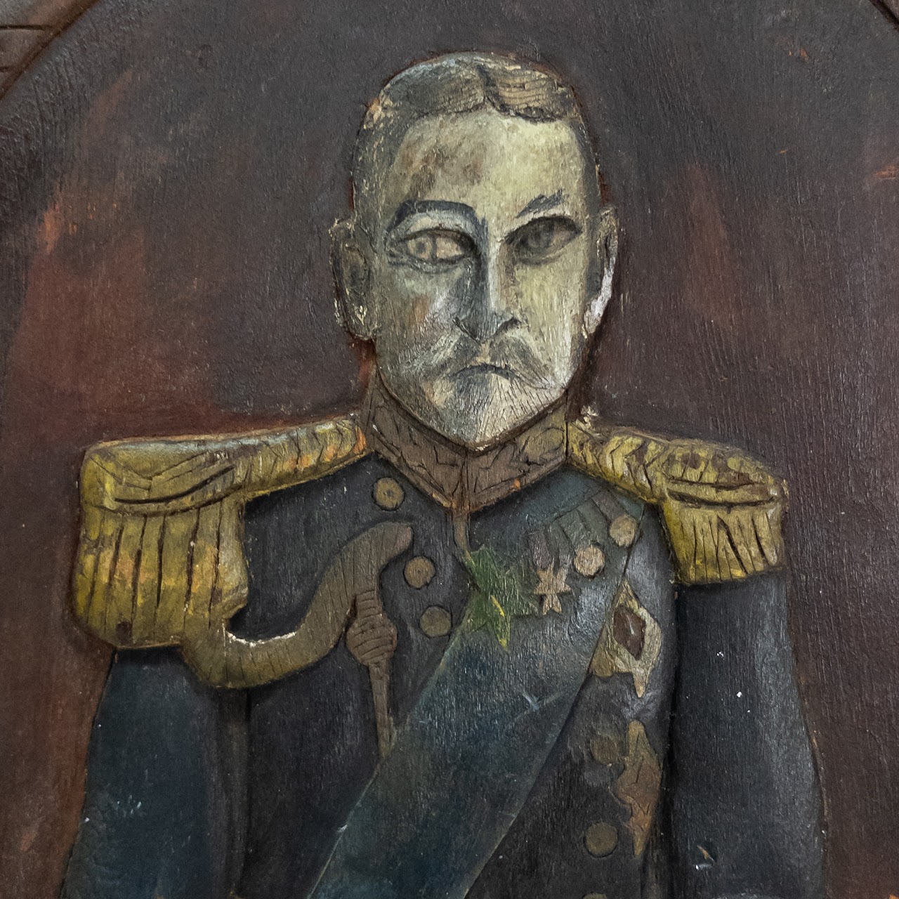 Folk Art Antique Relief Carving of a Military Officer