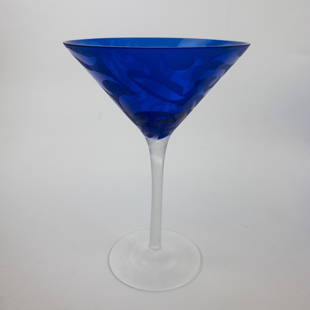Retro Vintage Martini Cocktail Glasses LG w Twisted Blue Stems Pair