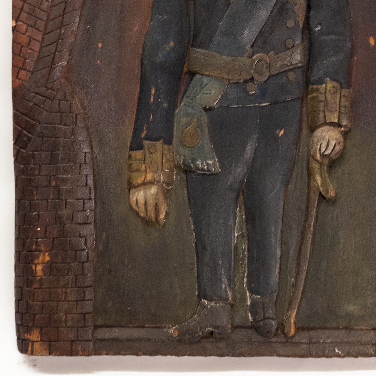 Folk Art Antique Relief Carving of a Military Officer