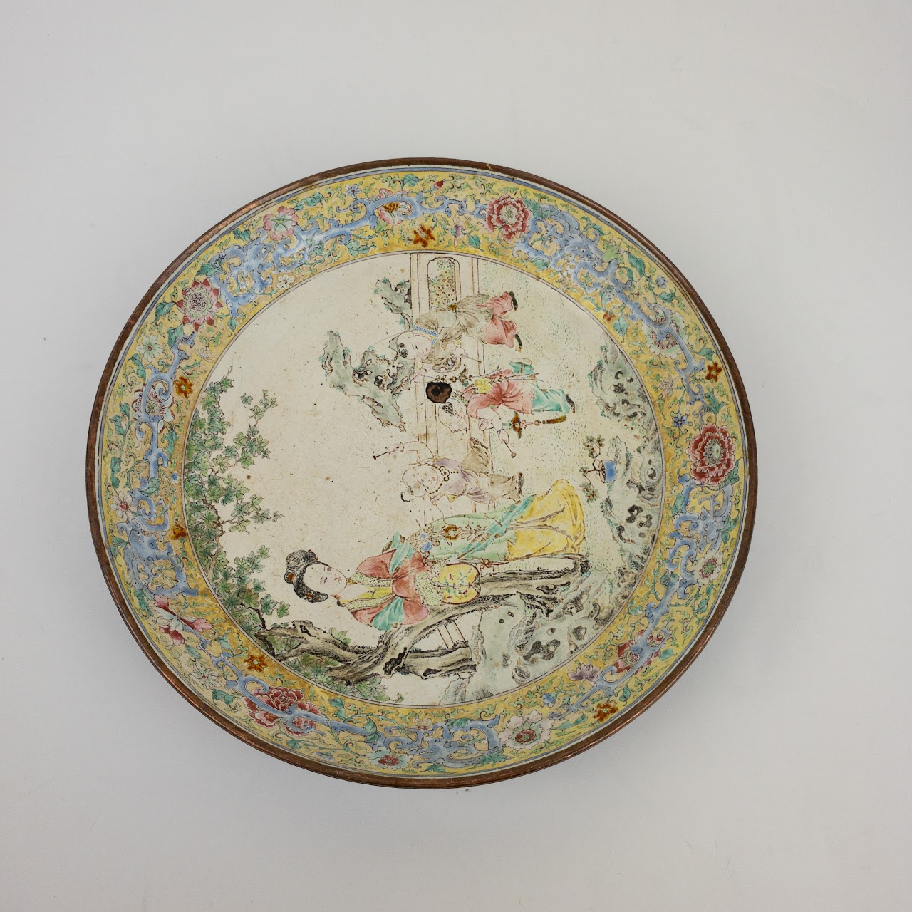 Chinese Enamel on Copper Shallow Bowl