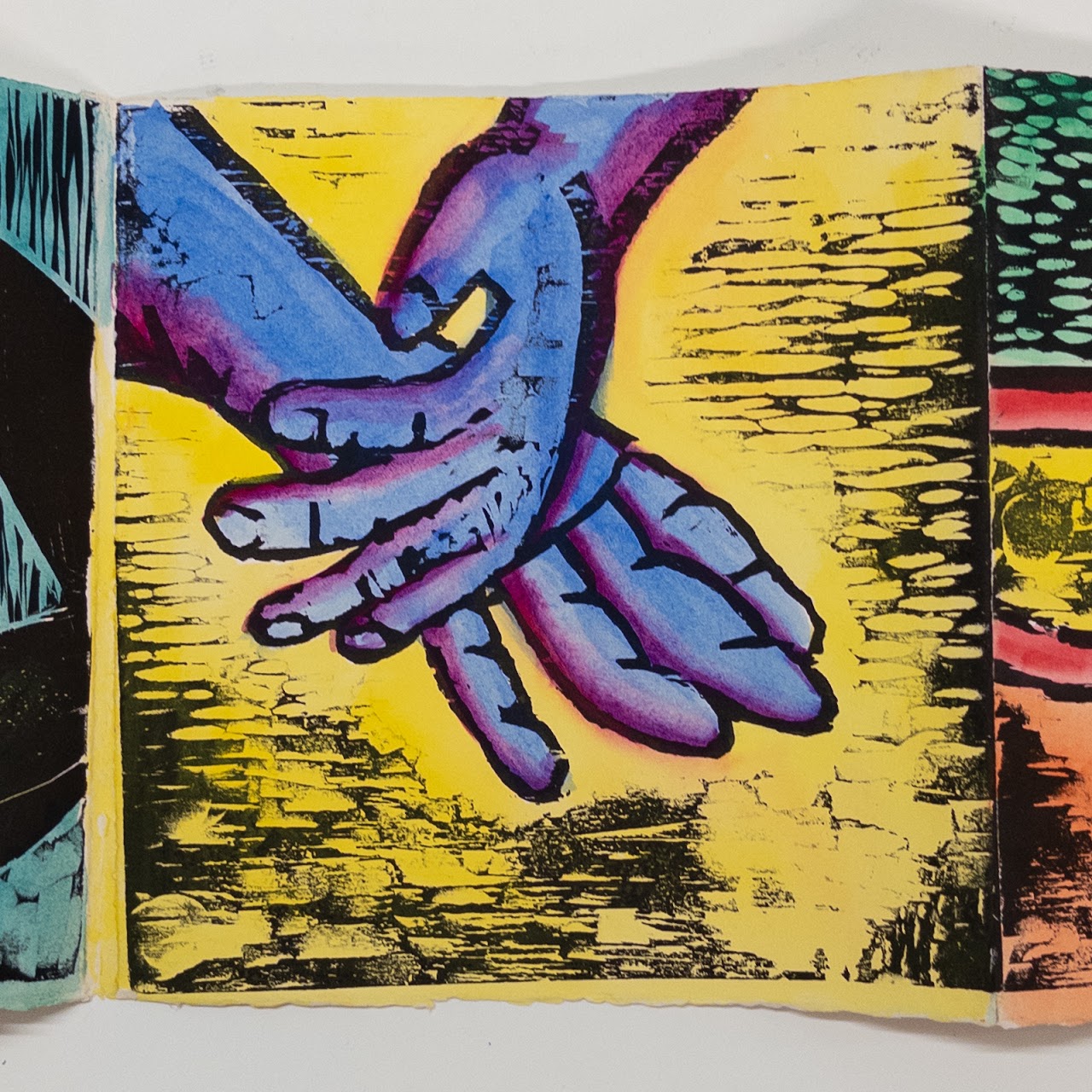 'Last 3 #3' Signed Six Panel Woodcut