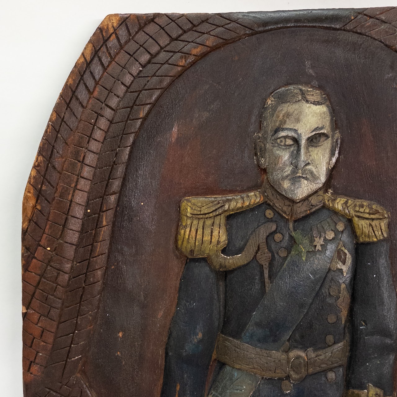 Folk Art Antique Relief Carving of a Military Officer