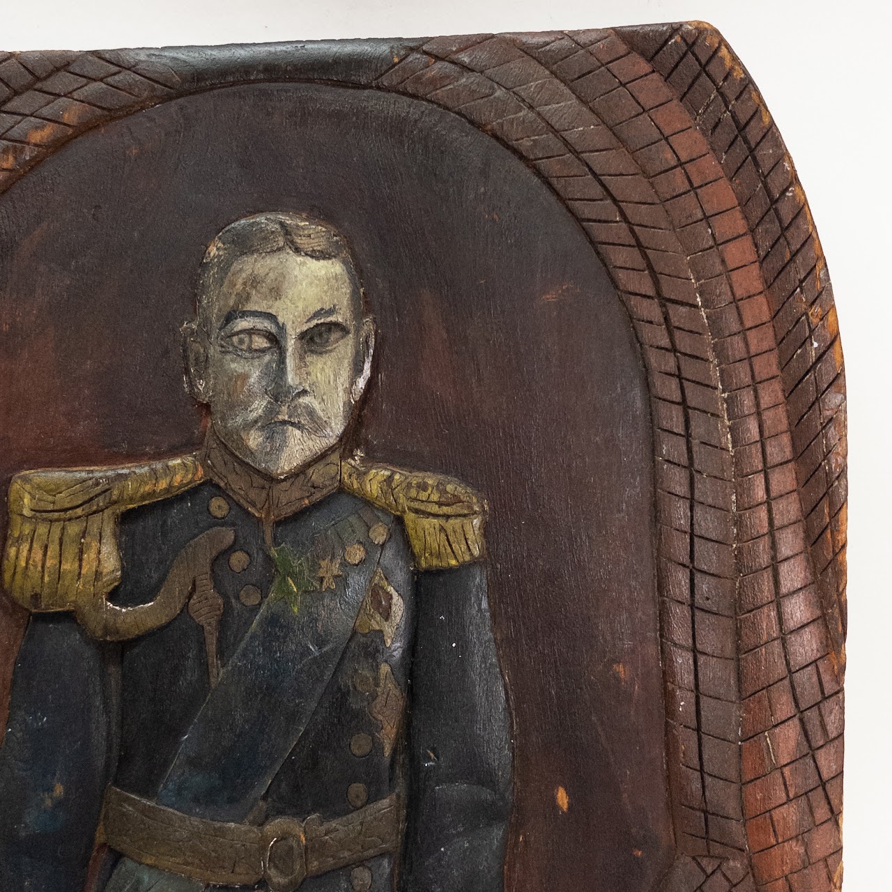 Folk Art Antique Relief Carving of a Military Officer