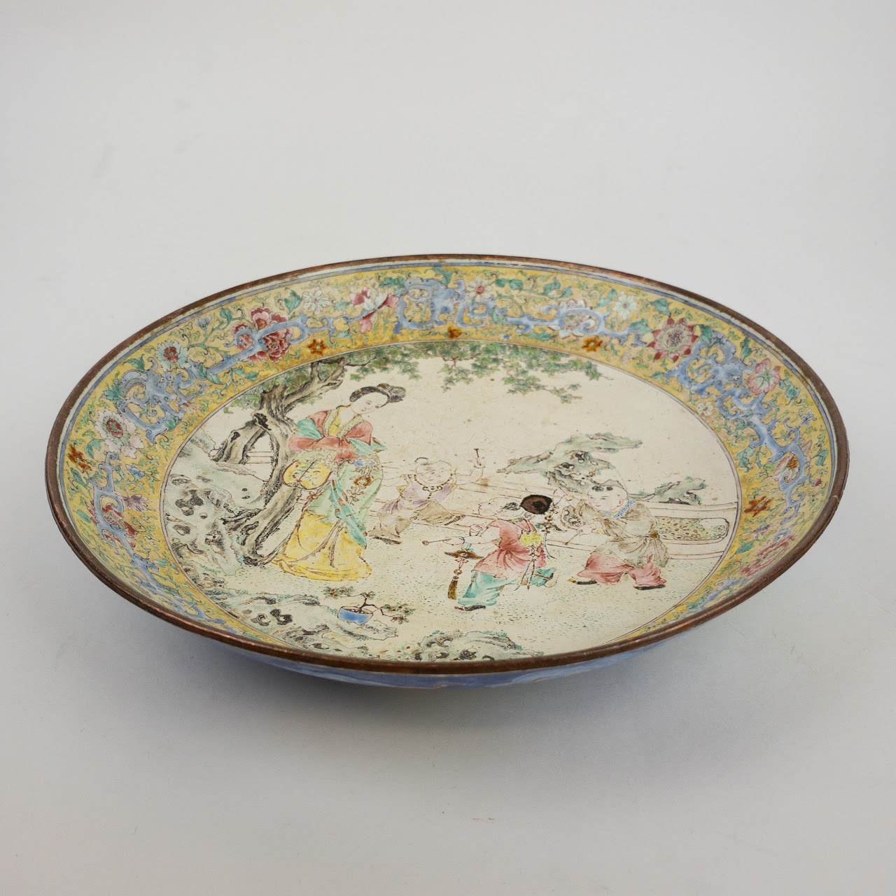 Chinese Enamel on Copper Shallow Bowl