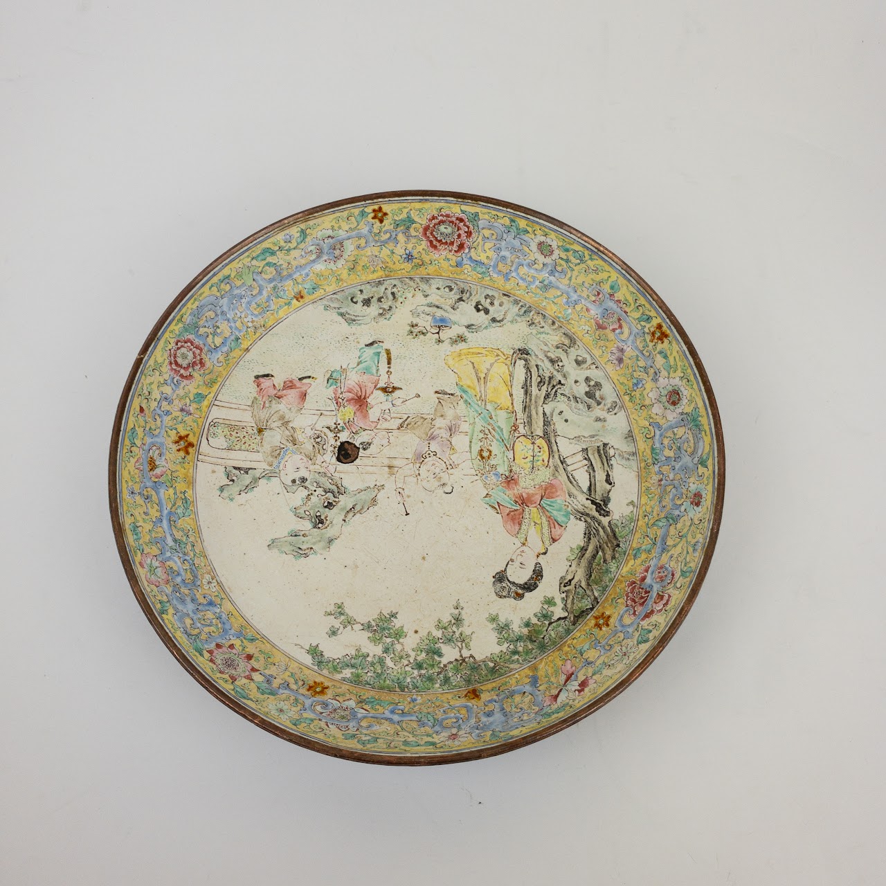 Chinese Enamel on Copper Shallow Bowl