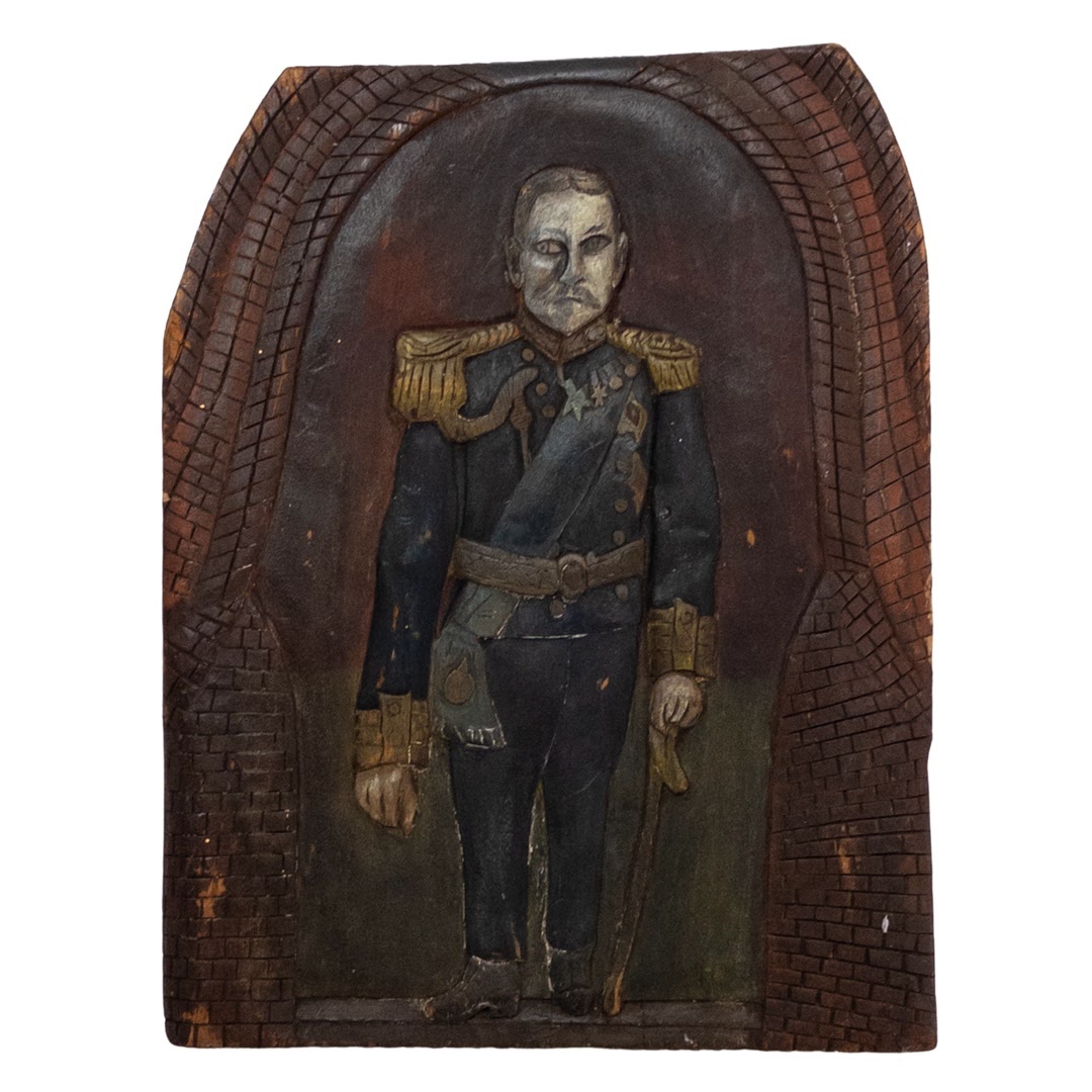 Folk Art Antique Relief Carving of a Military Officer