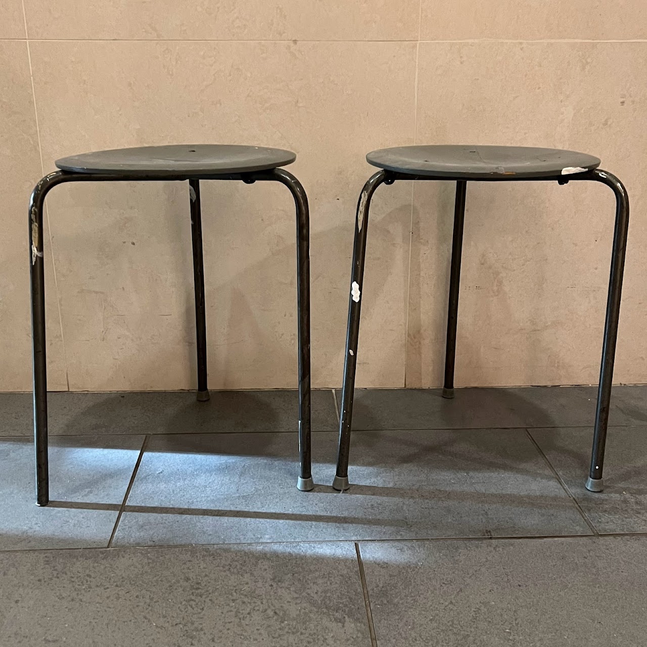 Arne Jacobsen Black Dot Stacking Stool Pair