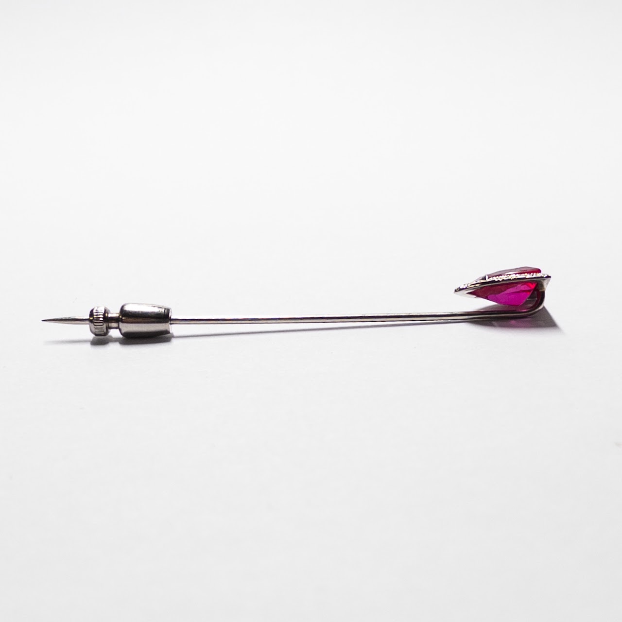 14K White Gold and Pink Stone Stick Pin