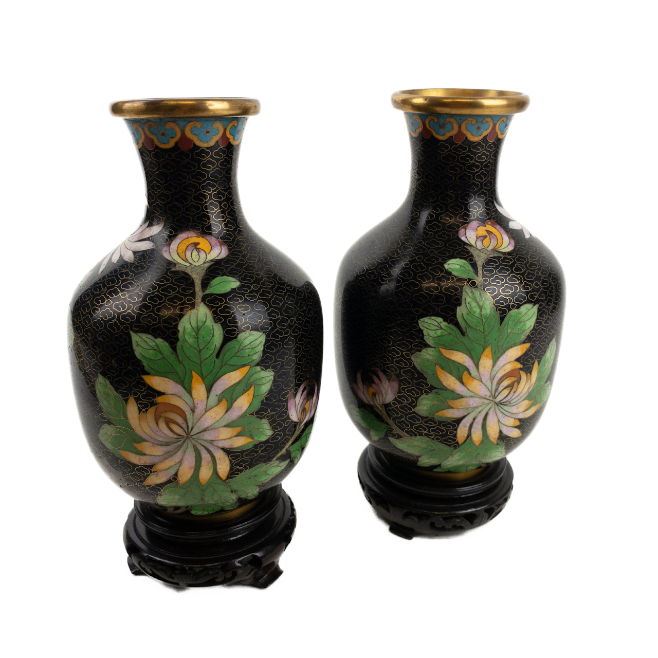 Cloisonné  Floral Motif Vase Pair