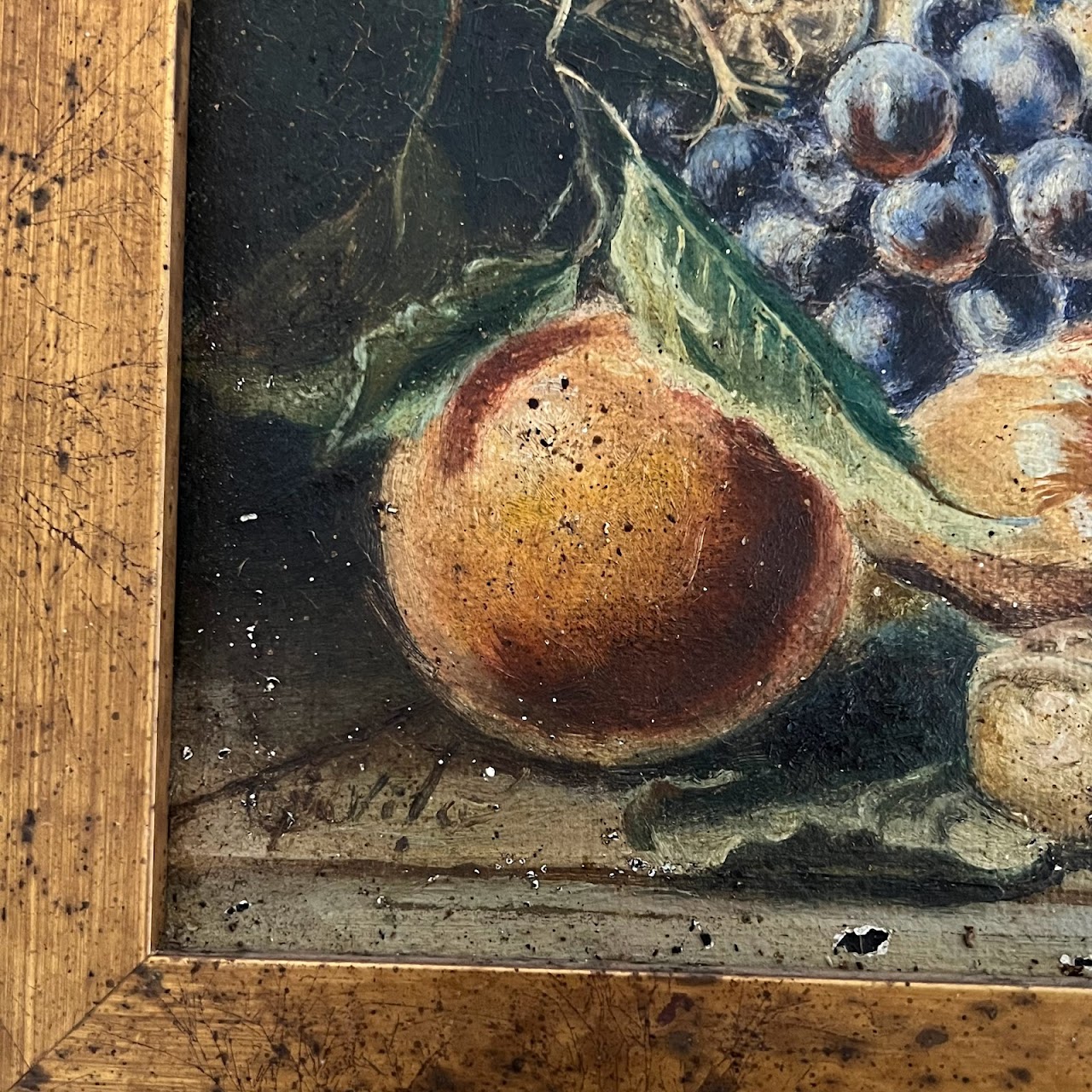 Still Life with Fruit Signed Antique Oil Painting