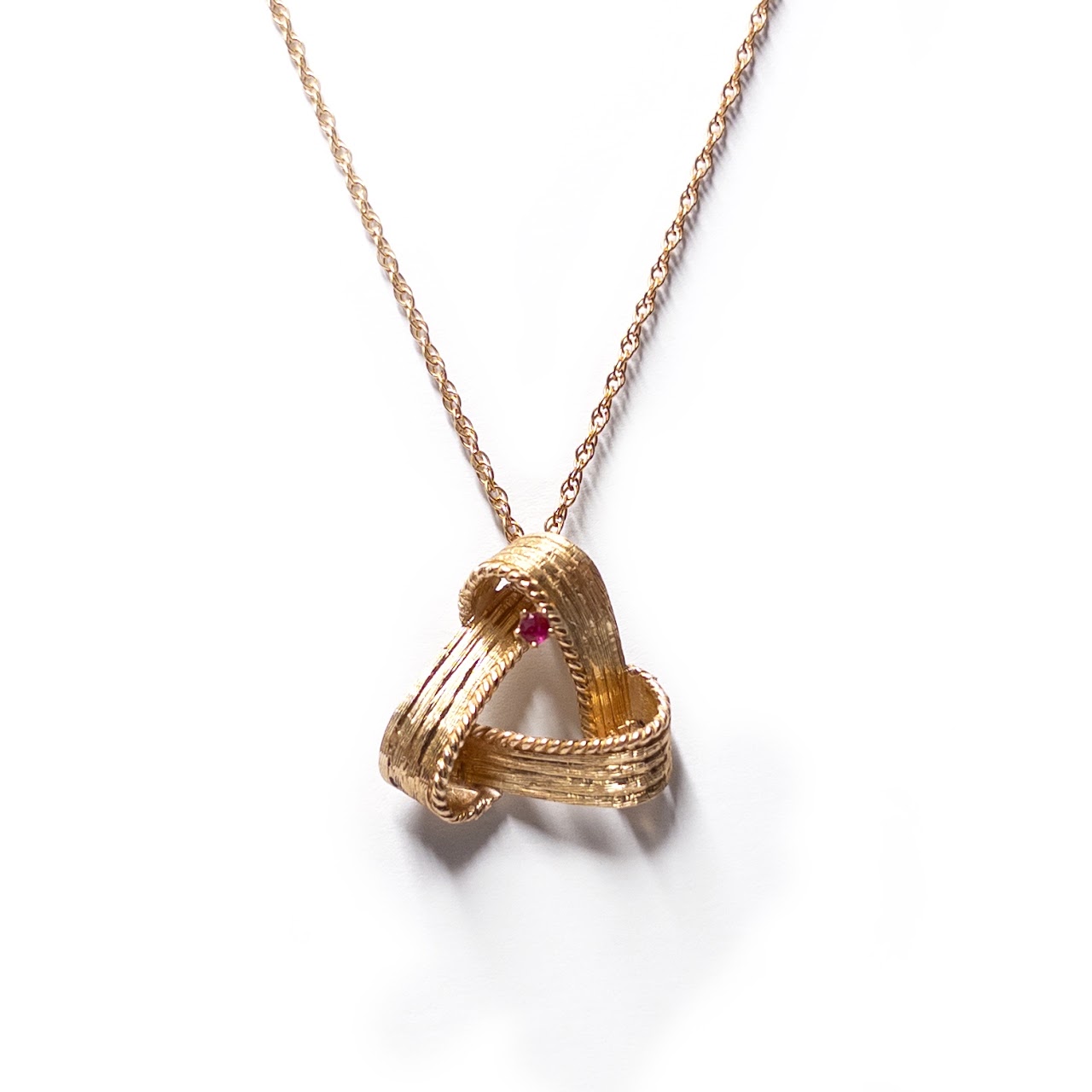 14K Gold and Pink Stone Pendant Necklace