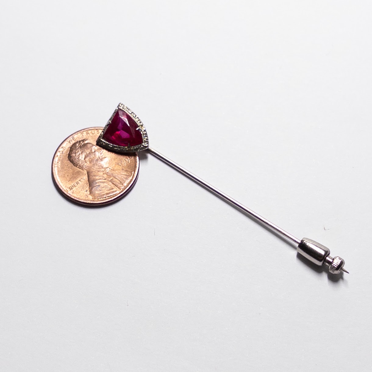 14K White Gold and Pink Stone Stick Pin