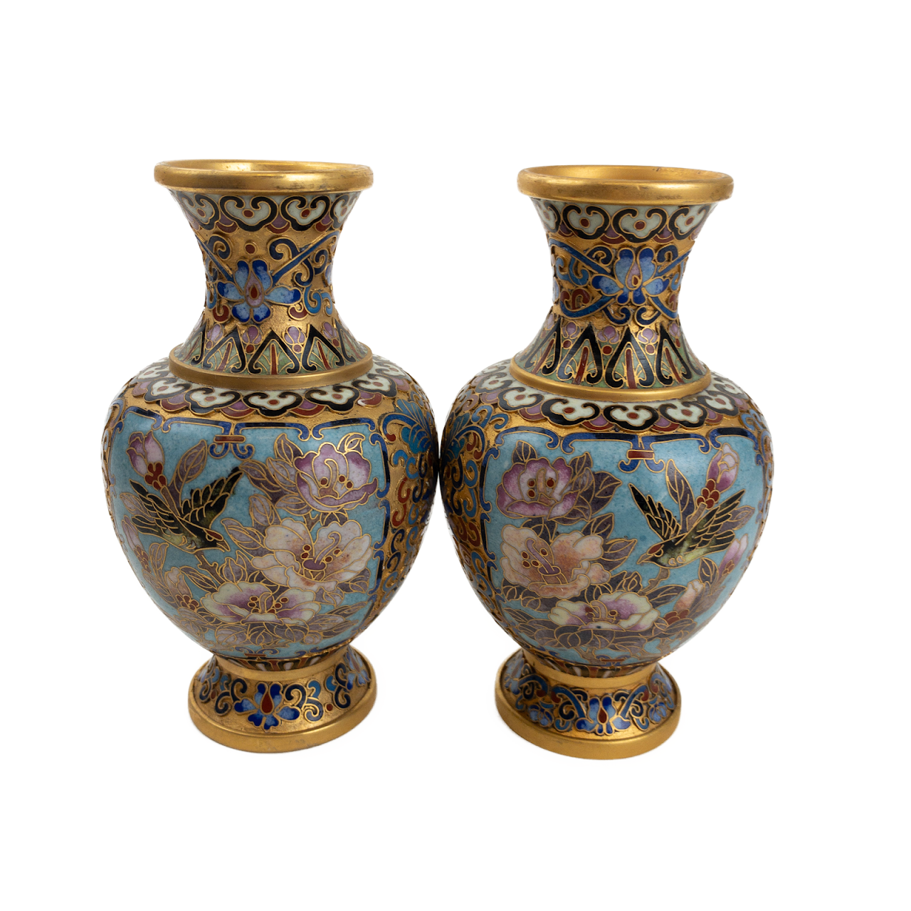 Cloisonné  Gilded Gold Vase Pair