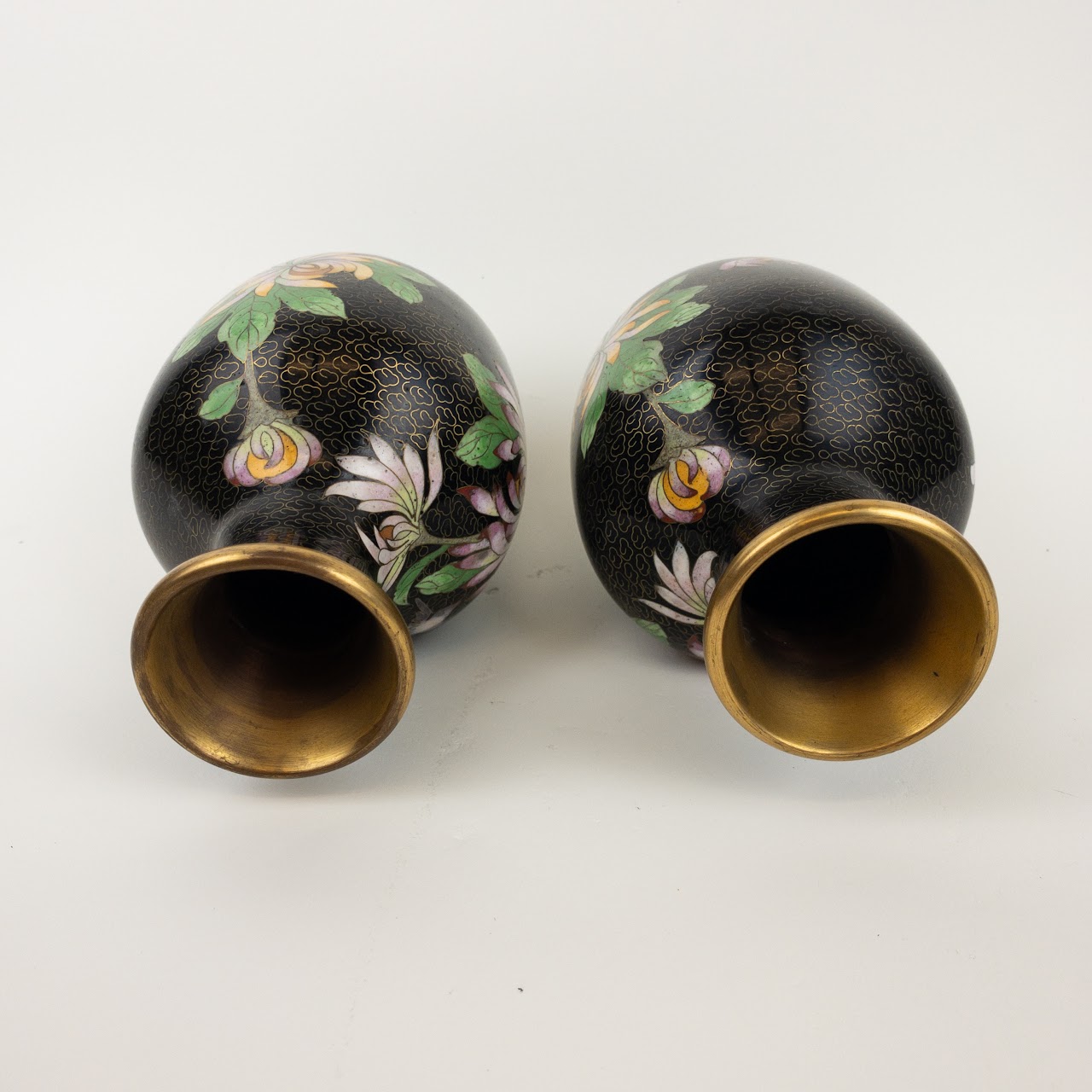 Cloisonné  Floral Motif Vase Pair