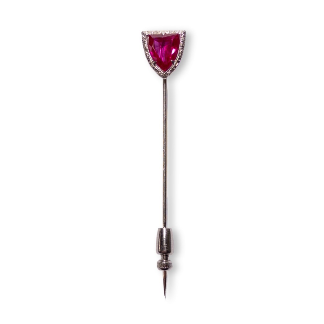 14K White Gold and Pink Stone Stick Pin