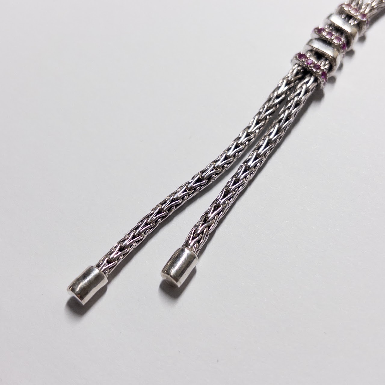 Phillip Gavriel Sterling Silver and Pink Sapphire Woven  Spiral Lariat Necklace