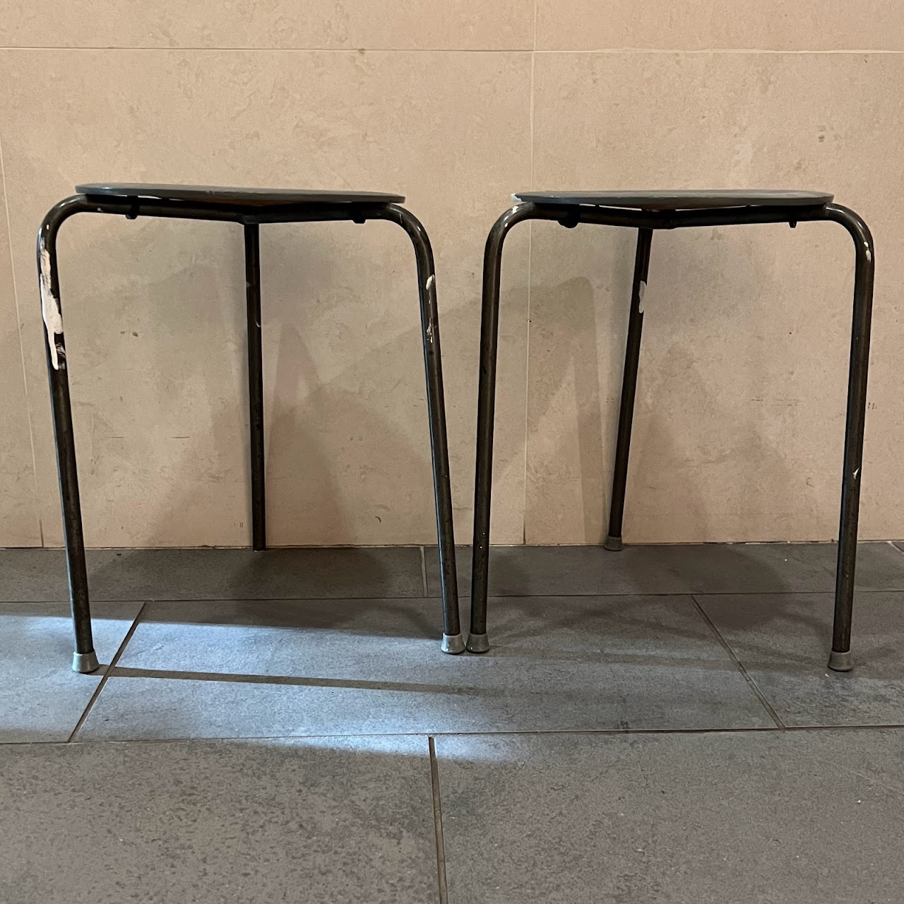 Arne Jacobsen Black Dot Stacking Stool Pair