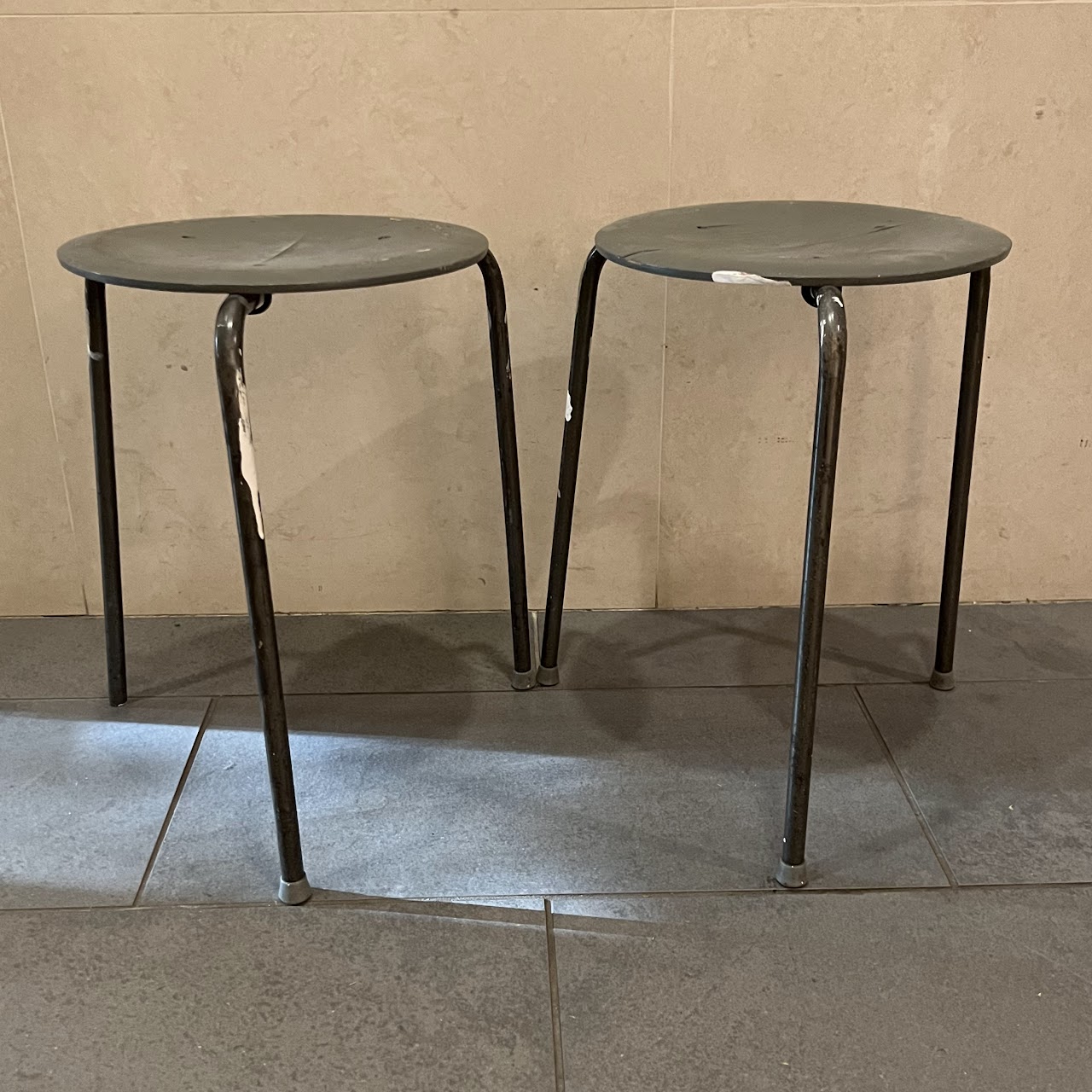 Arne Jacobsen Black Dot Stacking Stool Pair