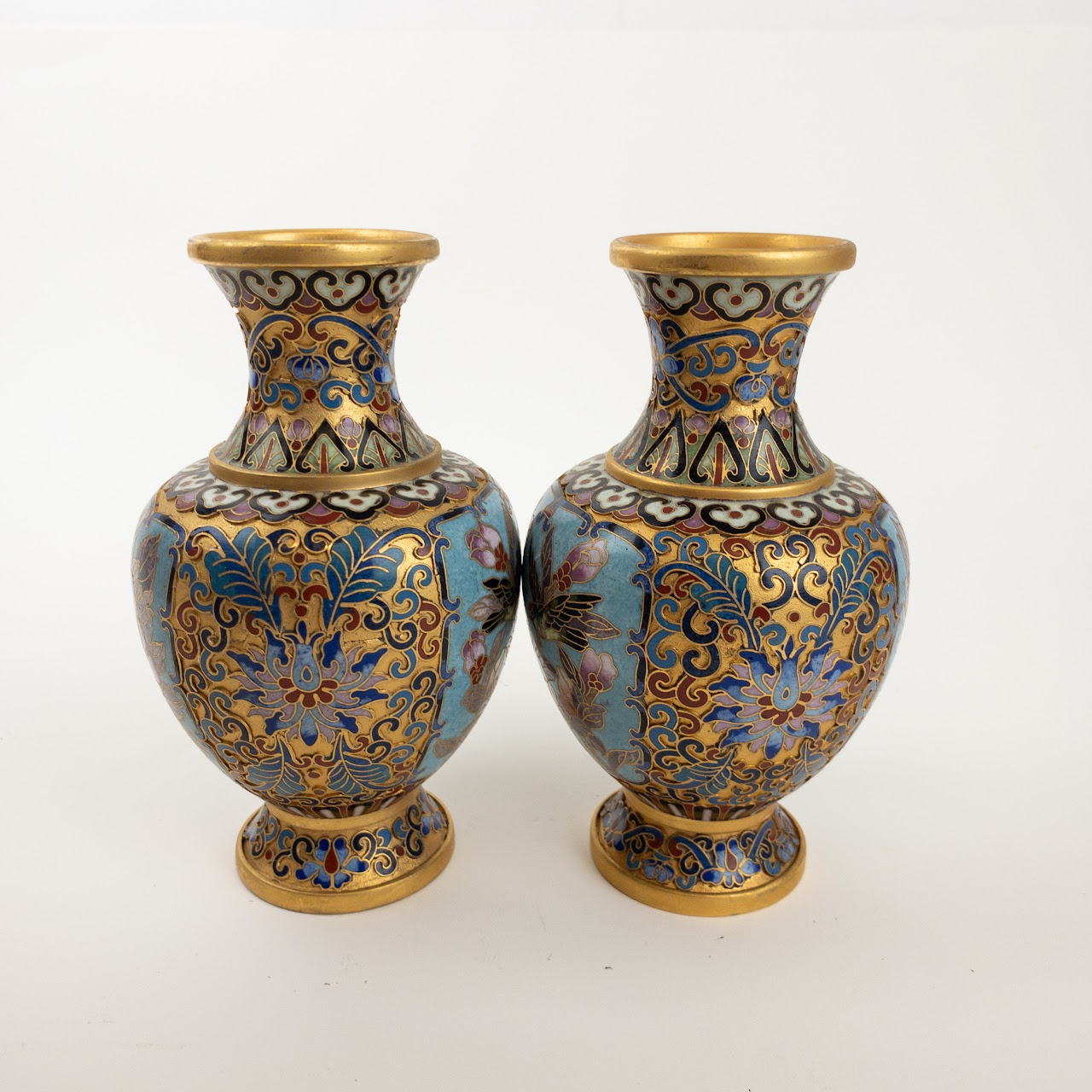 Cloisonné  Gilded Gold Vase Pair