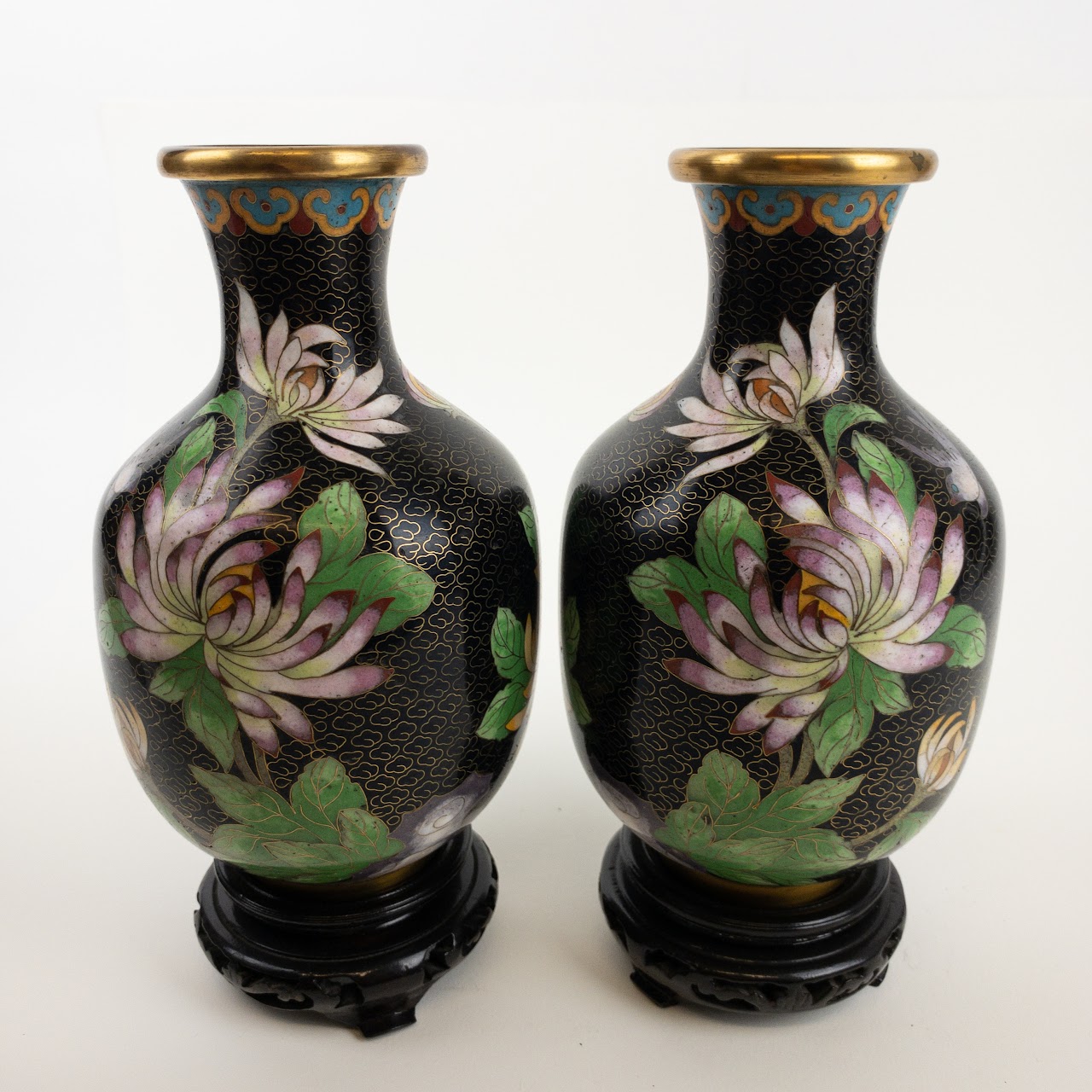 Cloisonné  Floral Motif Vase Pair