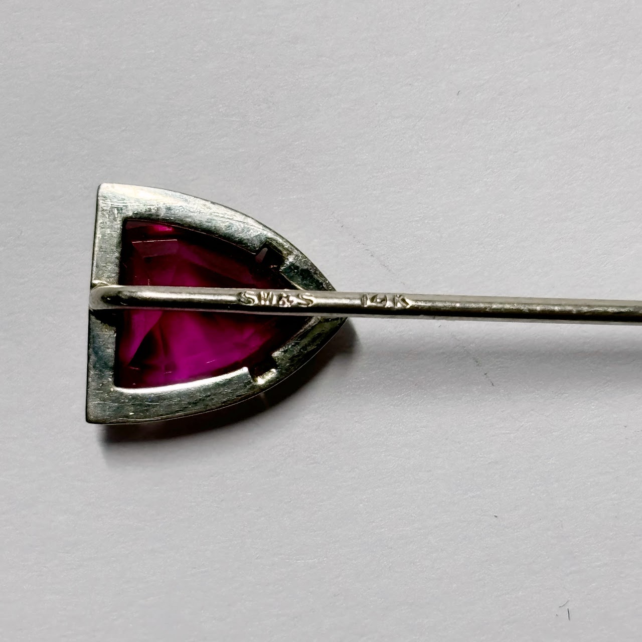 14K White Gold and Pink Stone Stick Pin