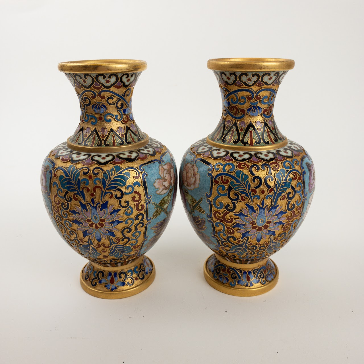 Cloisonné  Gilded Gold Vase Pair