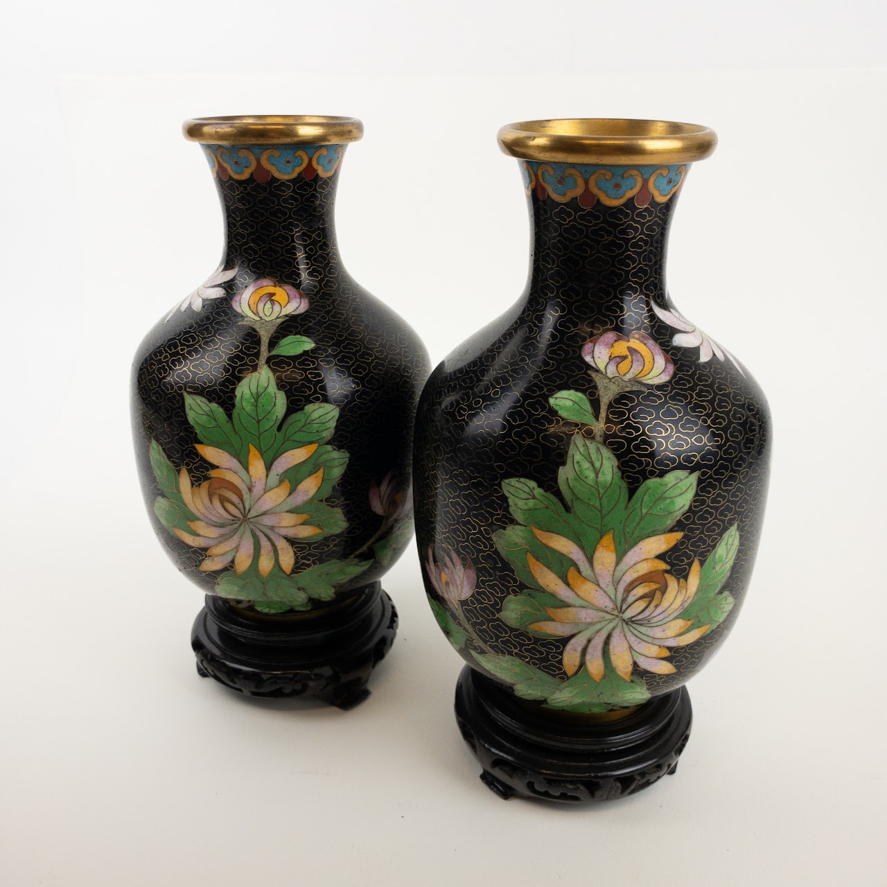 Cloisonné  Floral Motif Vase Pair