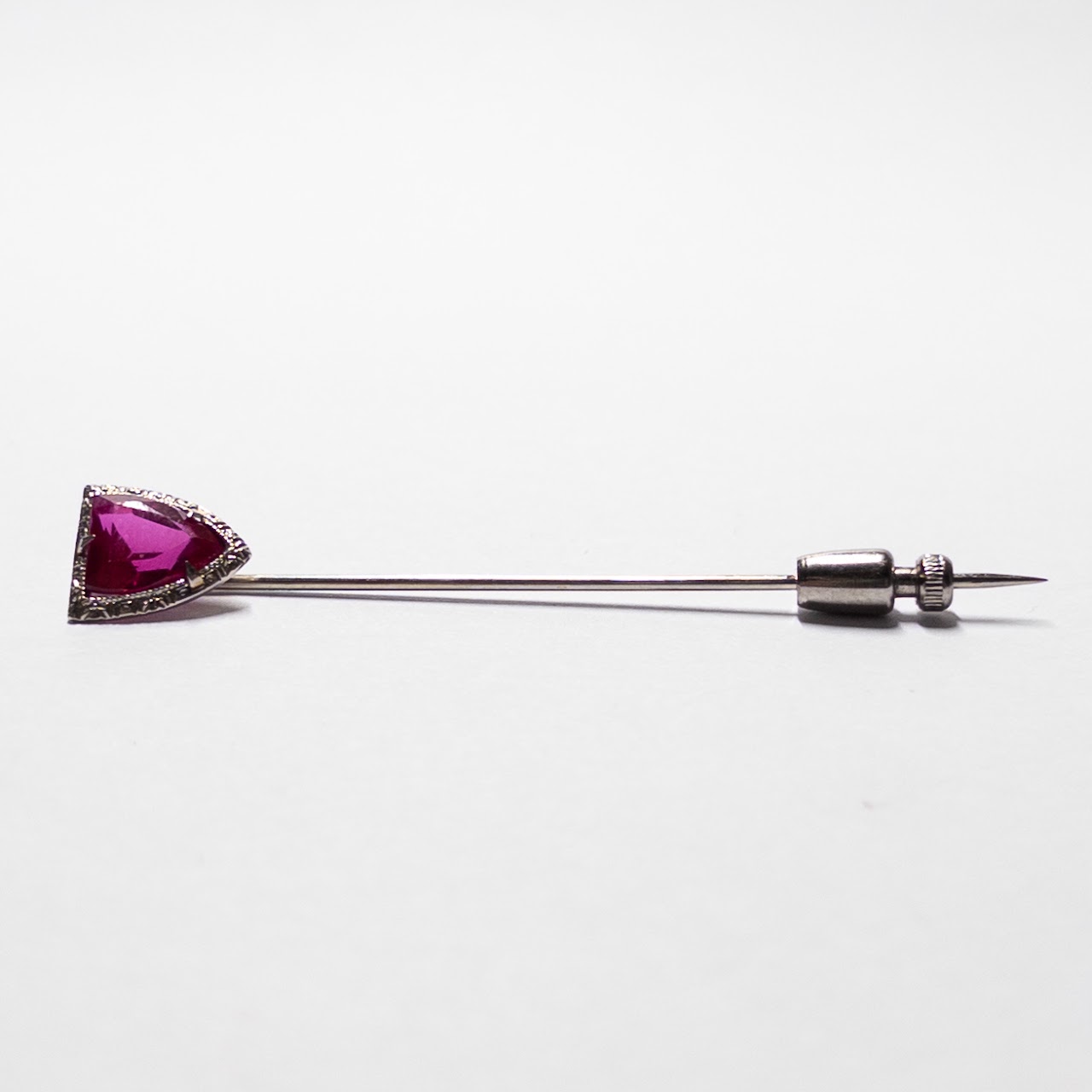 14K White Gold and Pink Stone Stick Pin