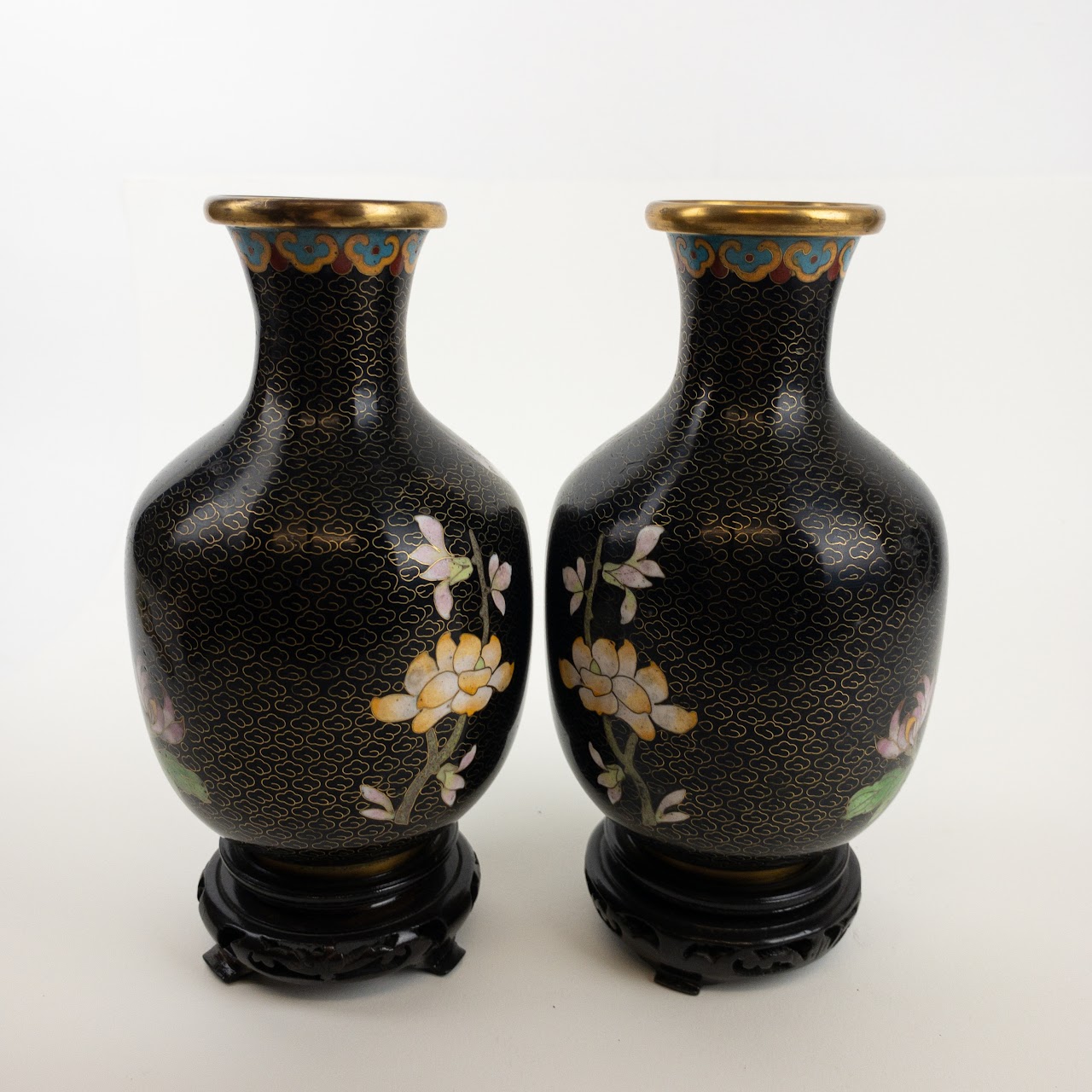 Cloisonné  Floral Motif Vase Pair