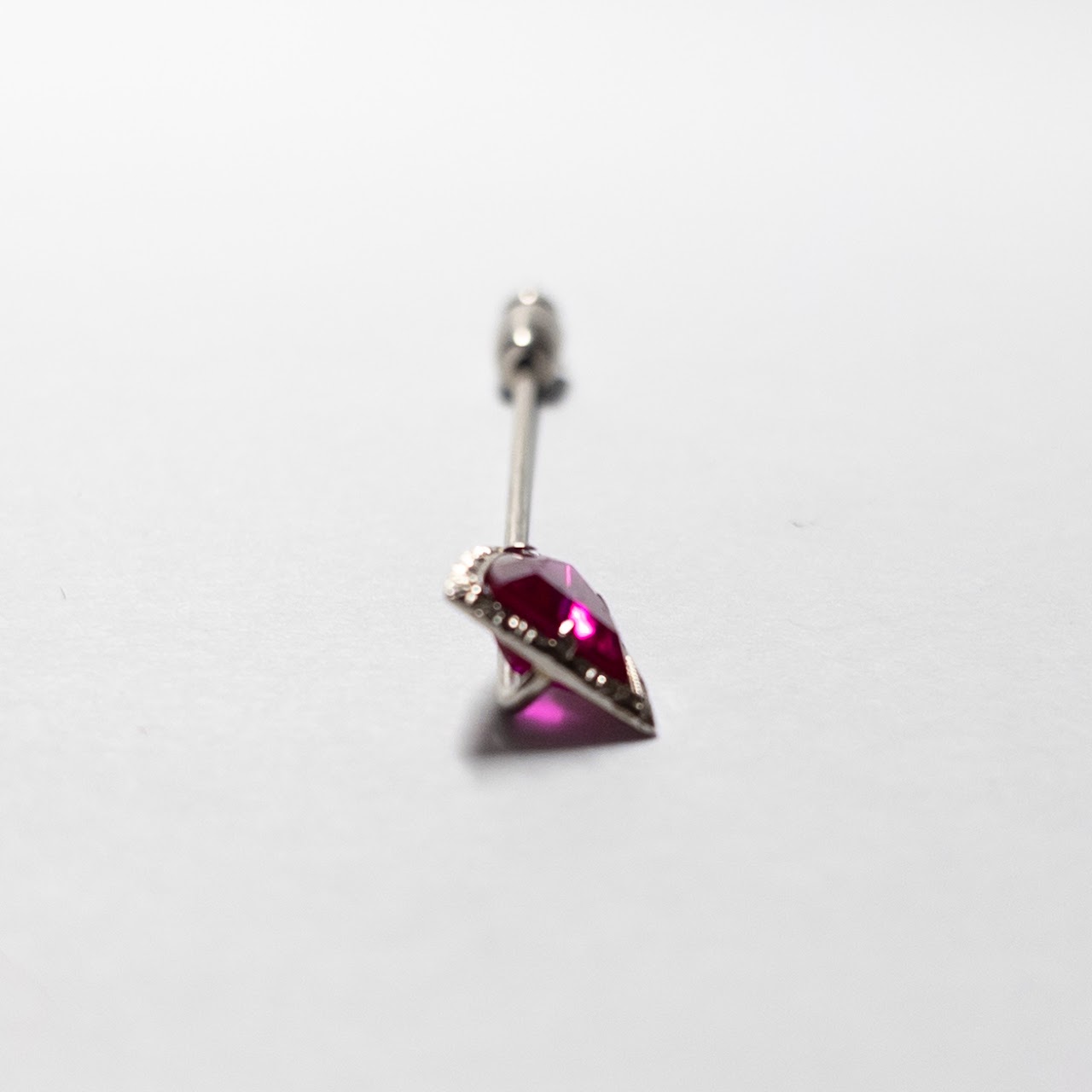 14K White Gold and Pink Stone Stick Pin