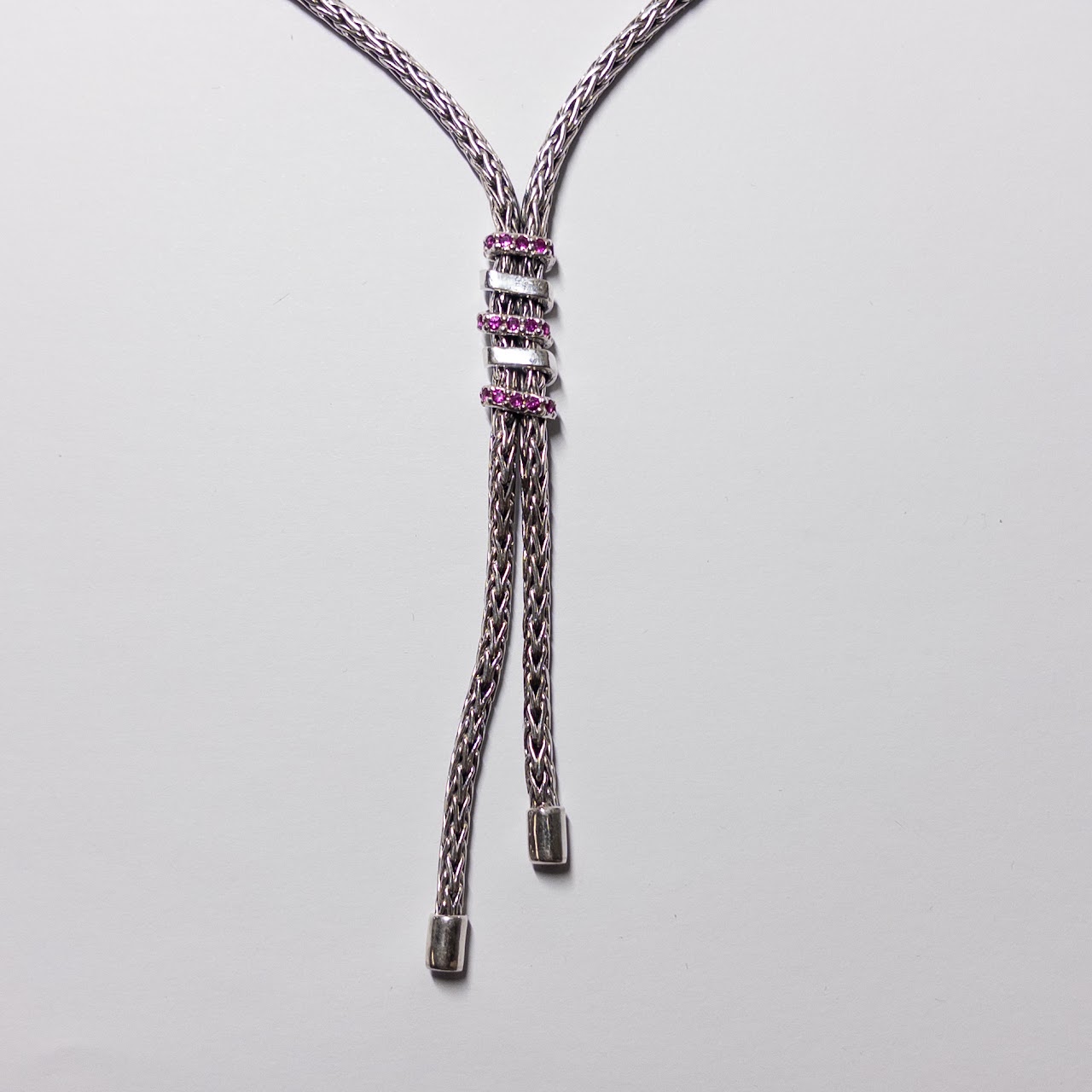 Phillip Gavriel Sterling Silver and Pink Sapphire Woven  Spiral Lariat Necklace