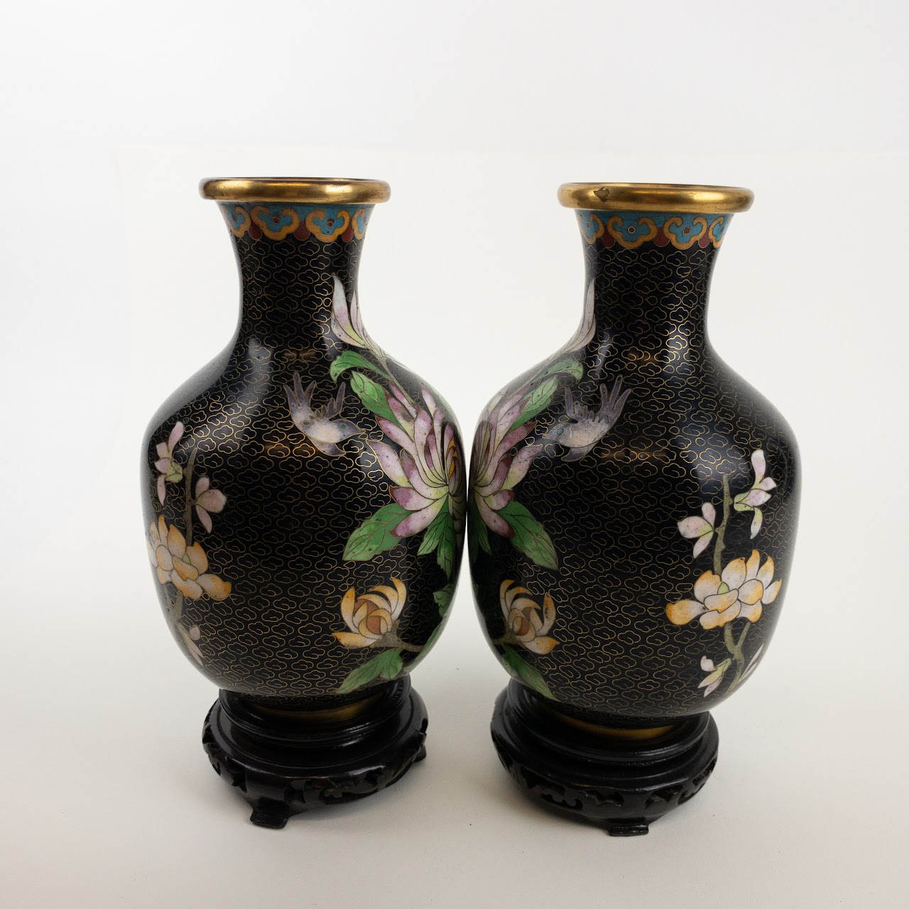 Cloisonné  Floral Motif Vase Pair