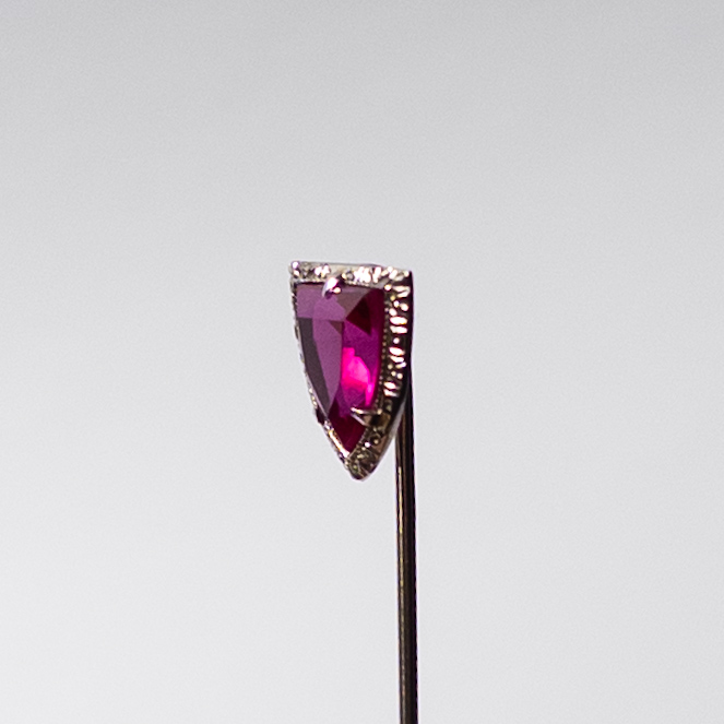 14K White Gold and Pink Stone Stick Pin