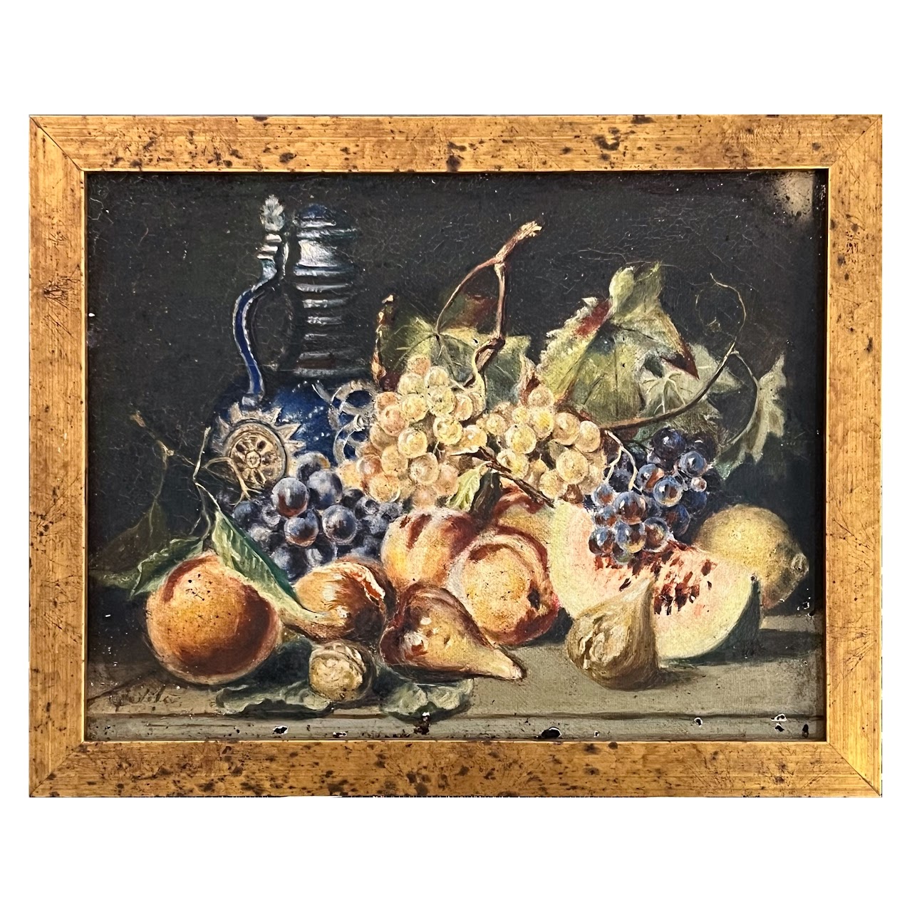 Still Life with Fruit Signed Antique Oil Painting