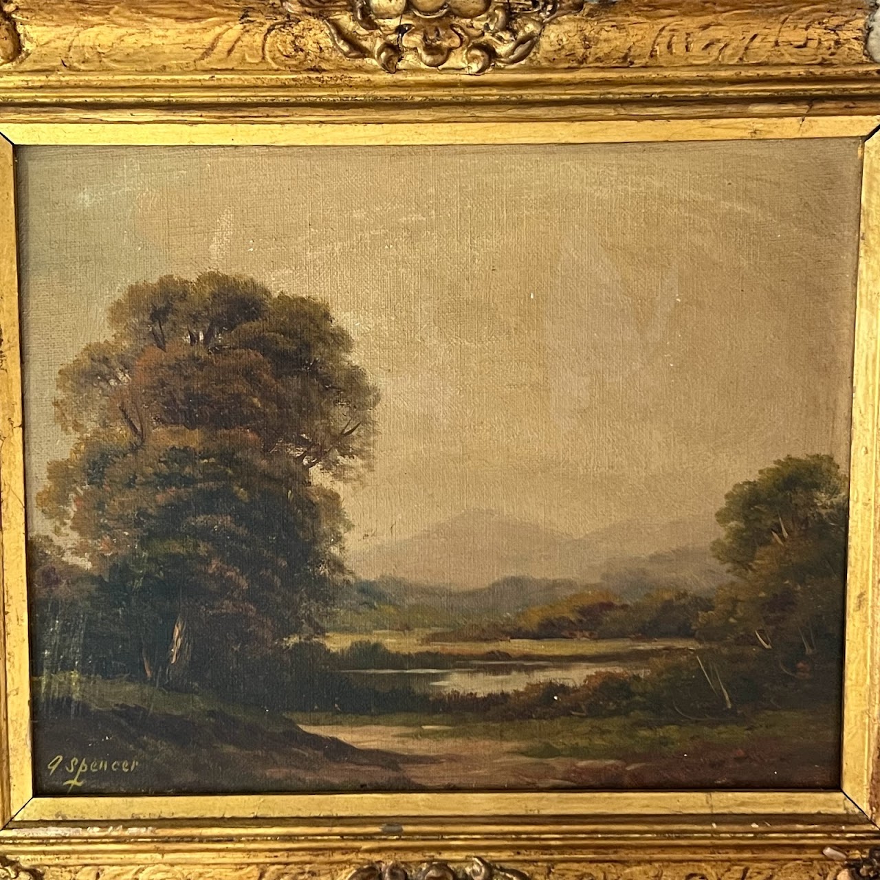 Augustus Spencer Signed Antique River Landscape Oil Painting