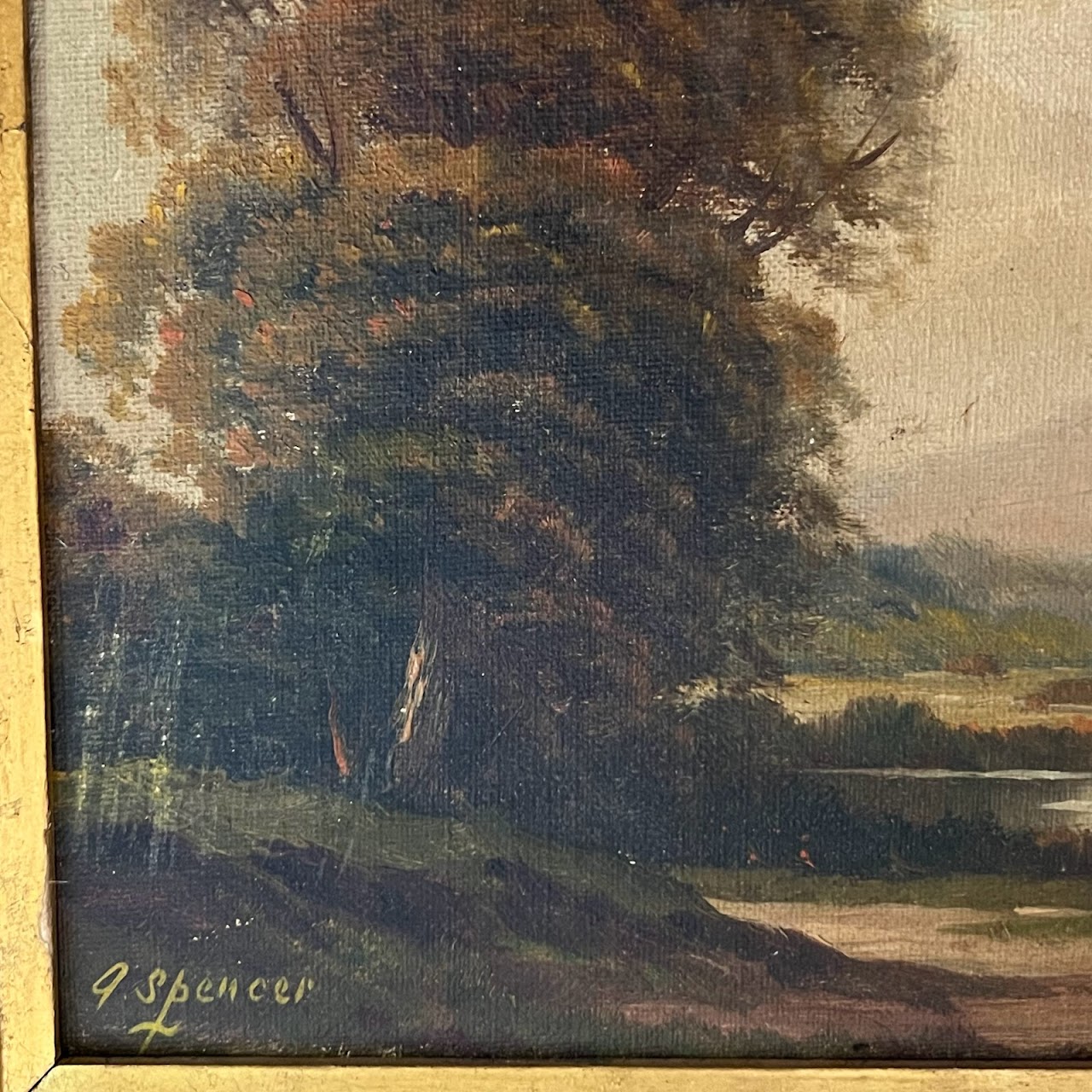 Augustus Spencer Signed Antique River Landscape Oil Painting