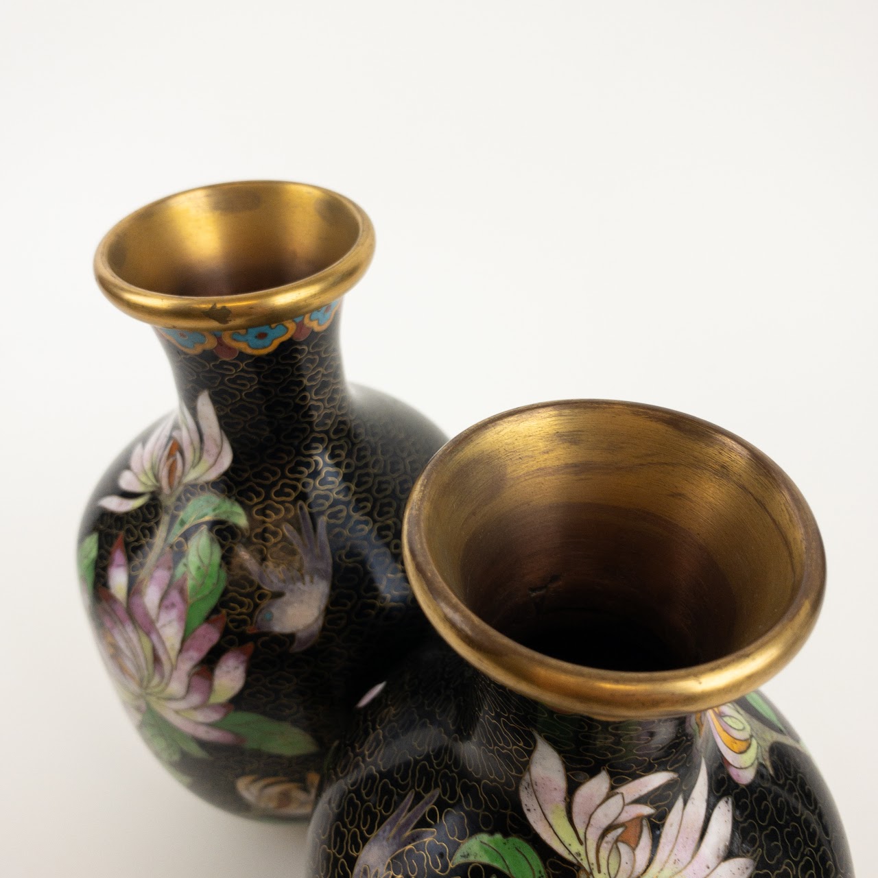 Cloisonné  Floral Motif Vase Pair