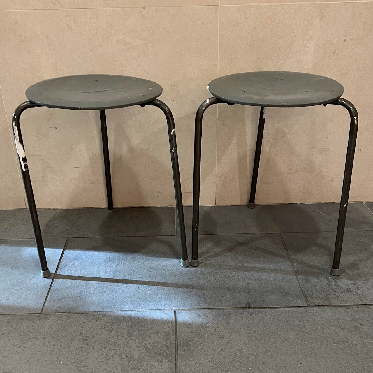 Arne Jacobsen Black Dot Stacking Stool Pair