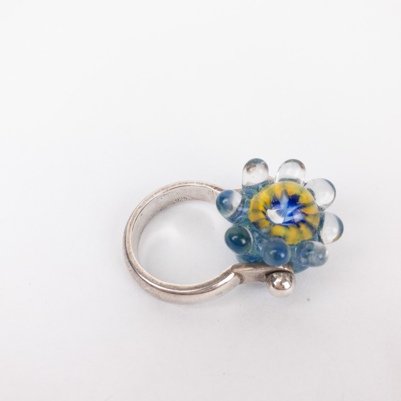 Sterling Silver & Murano Glass Flower Ring