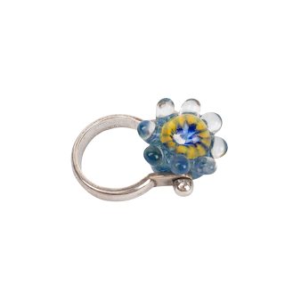 Sterling Silver & Murano Glass Flower Ring