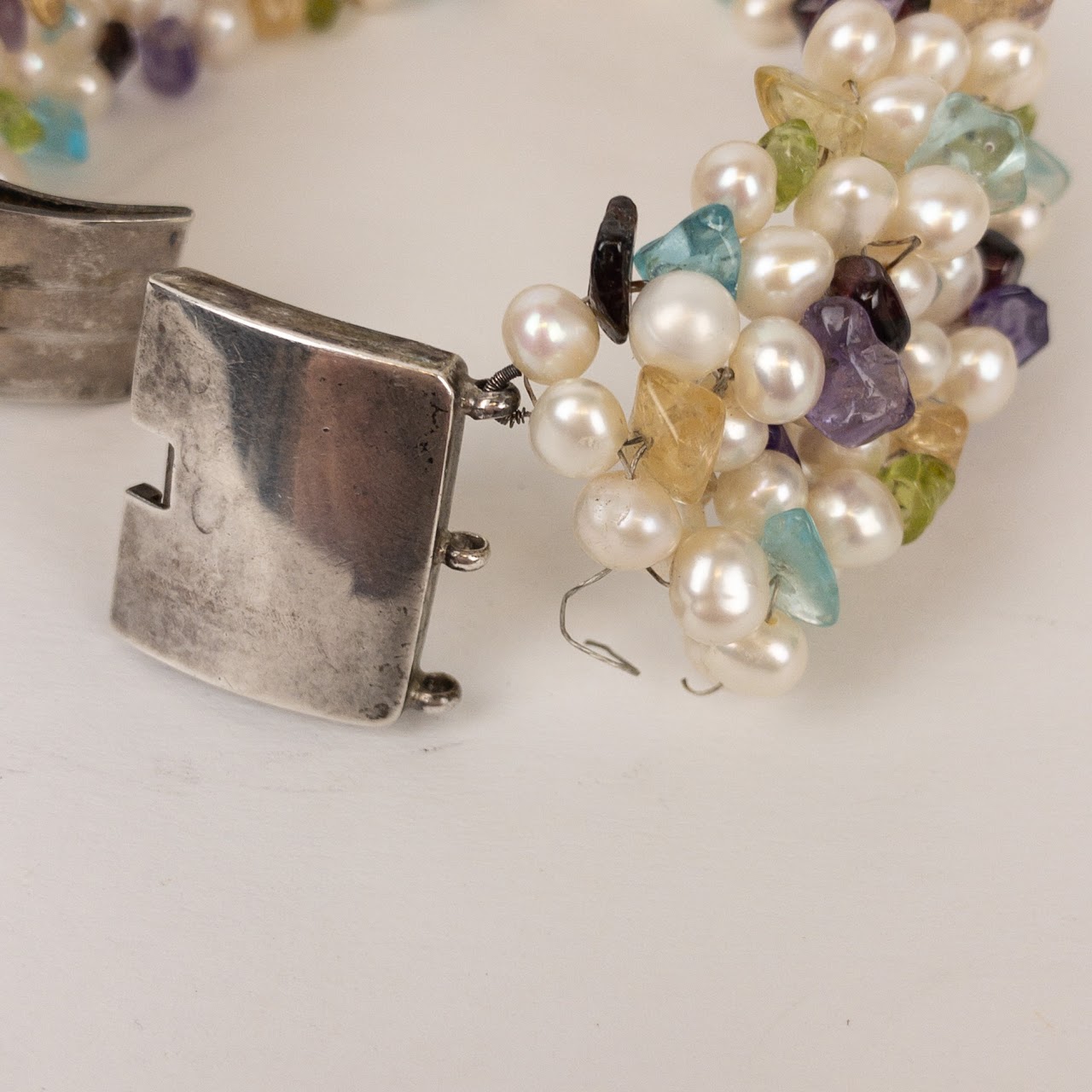 Sterling Silver Pearl & Gemstone Multi-Strand Bracelet