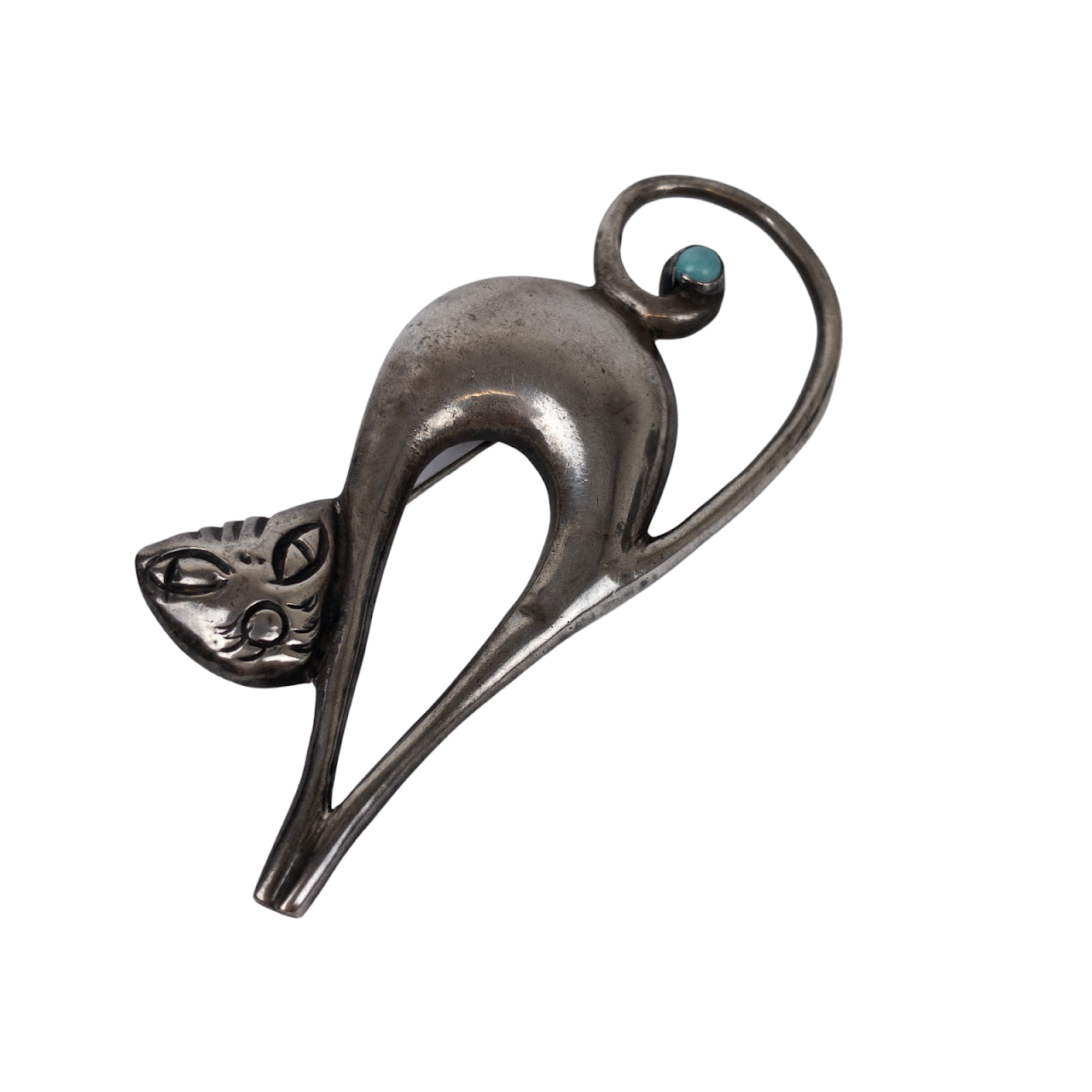 Sterling Silver & Turquoise Cat Brooch