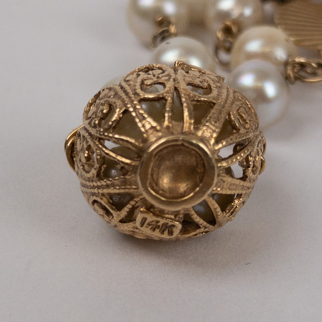 14K Gold & Pearl Charm Bracelet