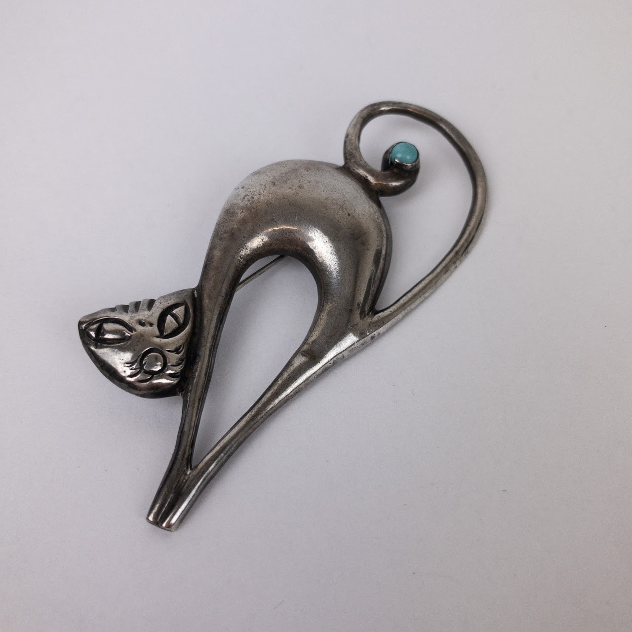 Sterling Silver & Turquoise Cat Brooch
